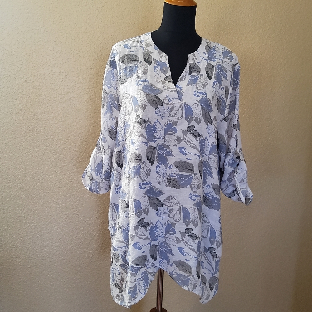Caroline Morgan Floral Asymmetrical Tunic Shirt Size 16 New